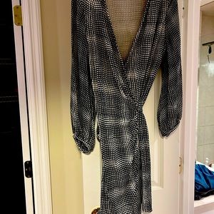Diane Von Furstenberg Black and White Long-Sleeve Wrap Dress
